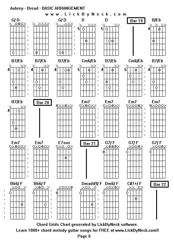 Chord Grids Chart of chord melody fingerstyle guitar song-Aubrey - Bread - BASIC ARRANGEMENT,generated by LickByNeck software.